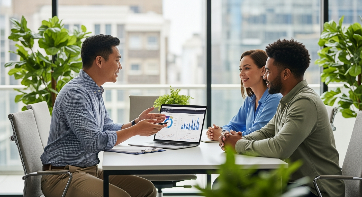 Mortgage broker consulting with clients