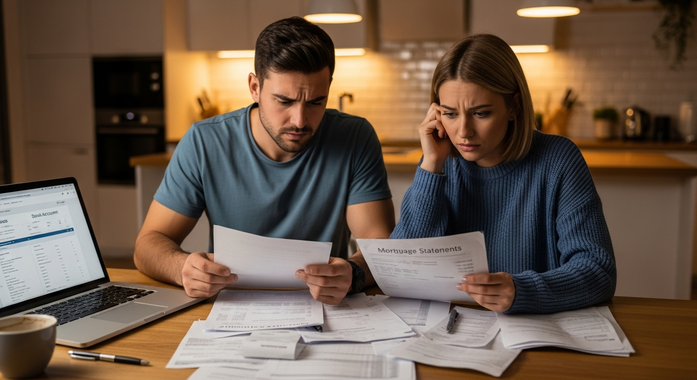 Couple reviewing mortgage statements